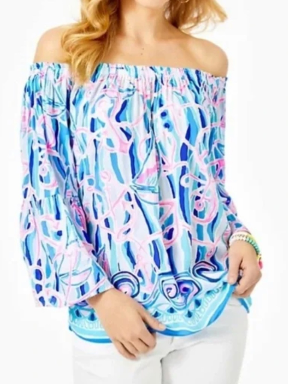 Lilly Pulitzer Reel Nauti Nevie Off-Shoulder Top size Small